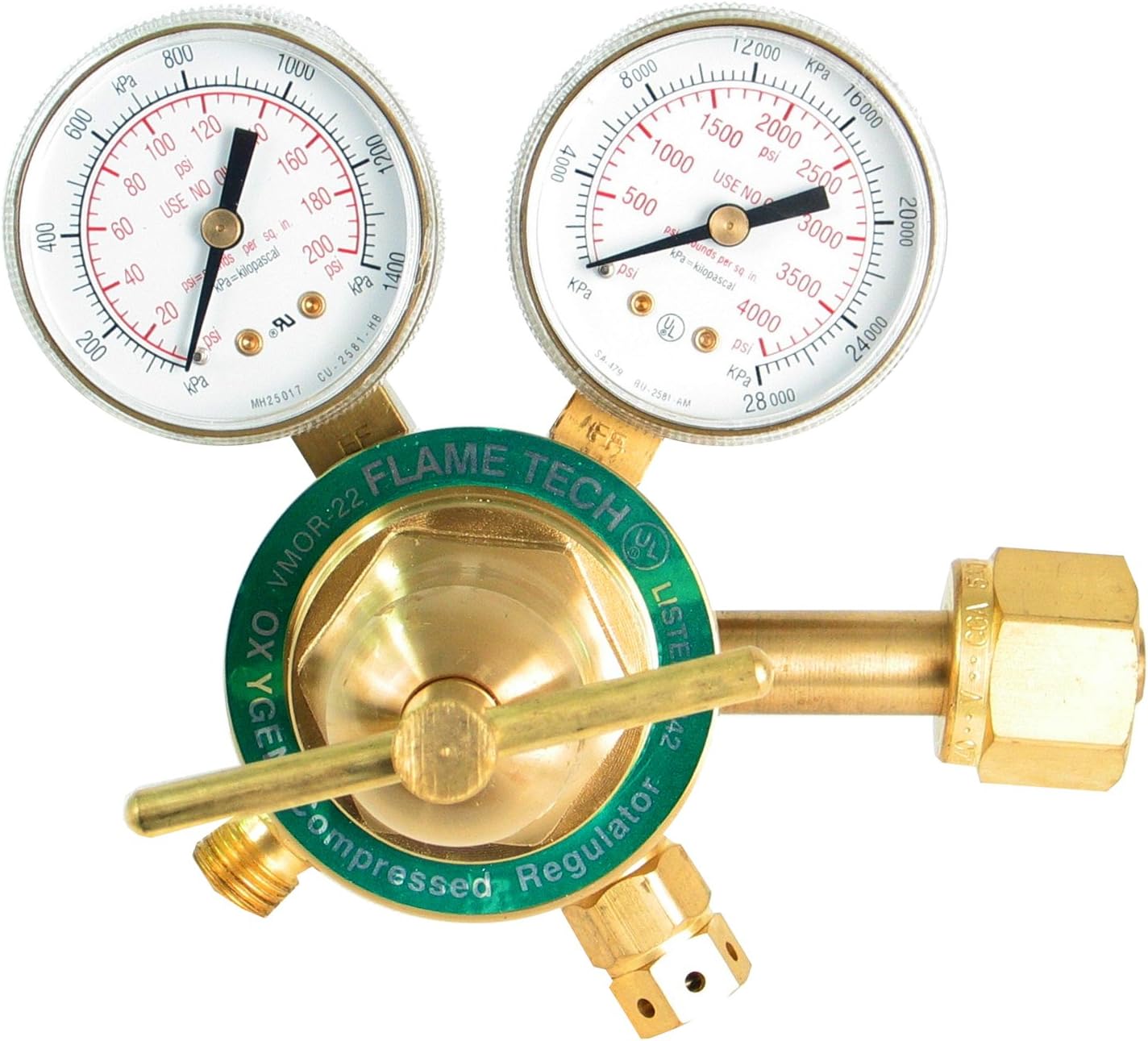 Flame Tech Medium Duty Oxygen Regulator, Easy to Read Dual Scale, Forged Brass Body and Bonnet, OEM Compatible Welding Gas Regulator, Victor Compatible