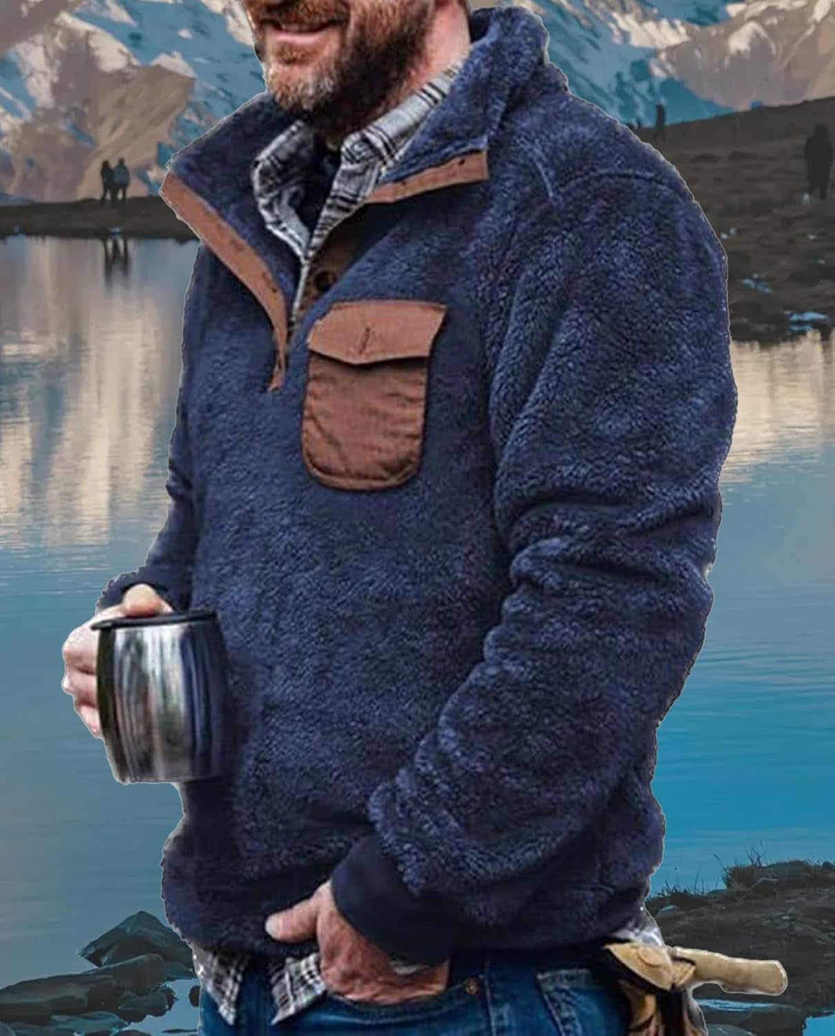 Western Sweatshirts for Men Aztec Fleece Pullover Sweatshirts Mens Vintage Print Fuzzy Sweatshirt - Image 3