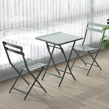 Dark green Folding Patio Table, Garden Table Set, Outdoor Table and Chairs, 3-piece Set, Bistro Set, No Assembly Required, Garden, Balcony, Outdoor, Fishing, Picnic, BBQ, Cherry Blossom Viewing