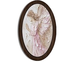 BIWSHA Vintage Pink Angel Oval Wall Art Decor, Girly Preppy Pink Framed Wooden Wall Art Hanging Decor for Girl Bedroom College Dorm Living Room Decor, 10.2x15.7 Inch