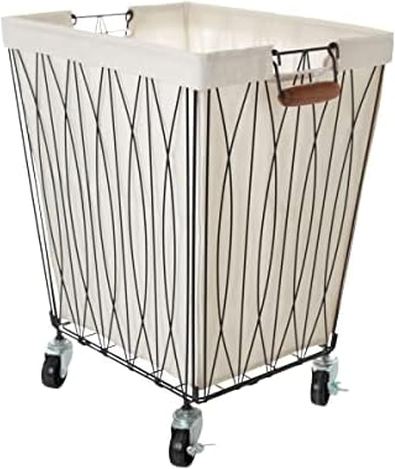 Artesa Verona Rolling Laundry Hamper Cart with Removable Canvas Bag, White and Black Large
