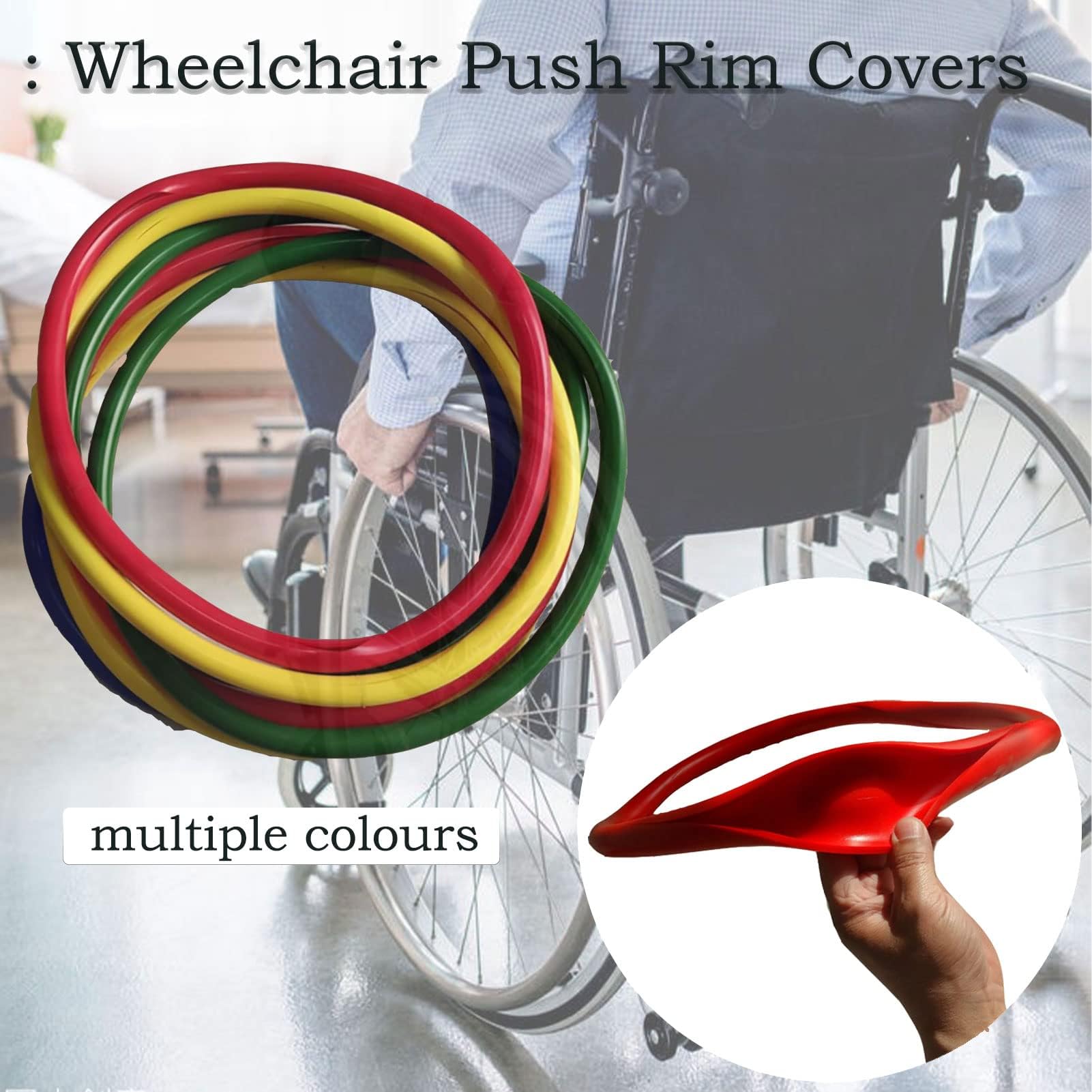 Fundas de silicona para llantas de silla de ruedas de 24 pulgadas, mejora el agarre y la tracción, color azul, ideal para empuñaduras de ruedas traseras de silla de ruedas