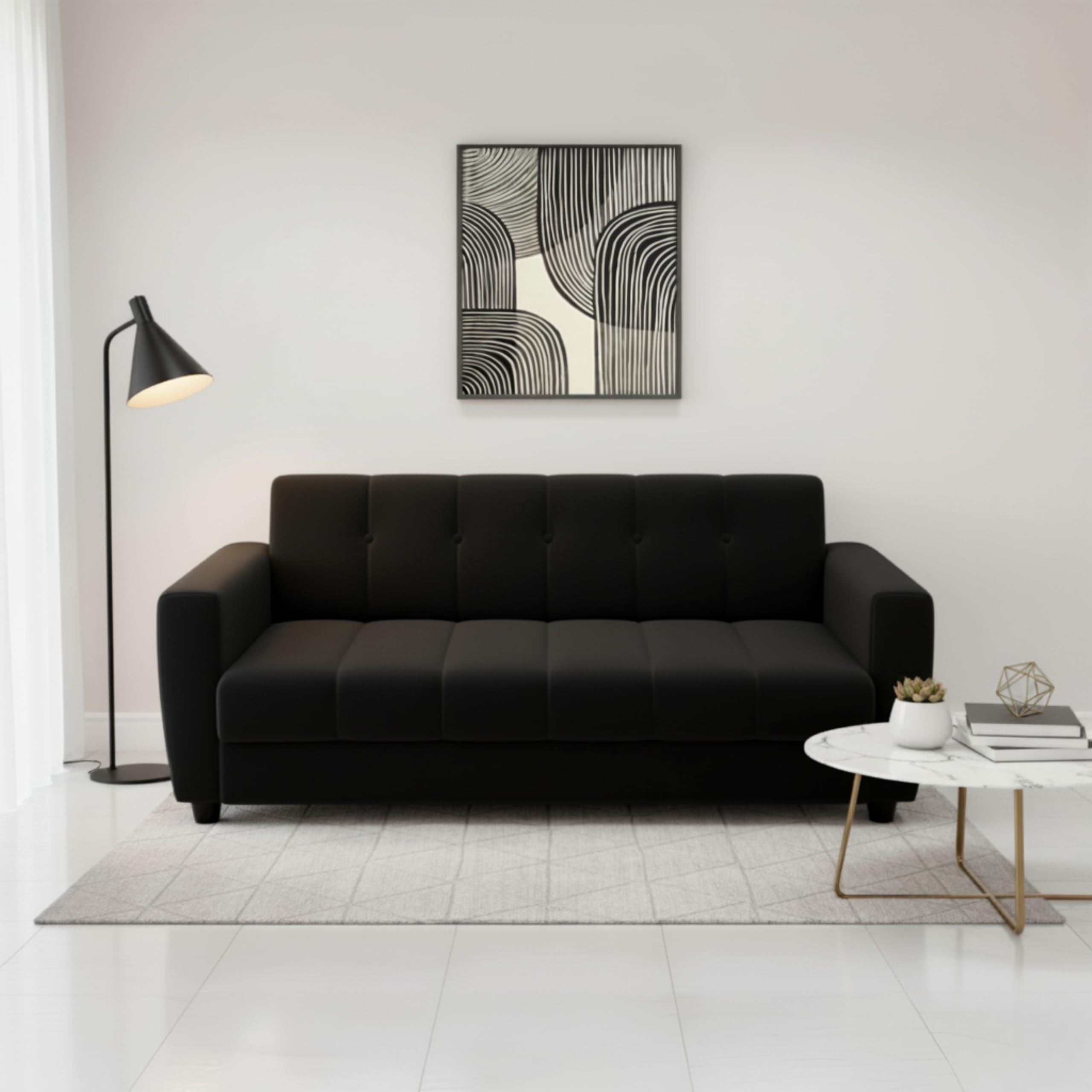 Wooden & Polyster Fabric 3 Seater Sofa for Home Living Room | Comfortable 3-Person Sofas Perfect for Small Spaces & Office and Suitable for All Indoors - (3 Seater_Black (66)-image-21