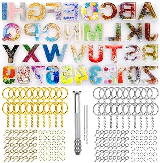 Nupinta 244Pcs Reversed Alphabet Letters & Numbers Silicone Resin Molds Kit with Pin Vise - DIY Epoxy Keychains, House Numbers Crafts