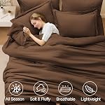 FUANNA Ensembles de confort à taille pleine marron, 7 Pièces Lit doux dans un sac complet, Ensemble de lit léger toute saison avec consolateur, Feuille plate, Draps ajustés, Oreillers & Shams