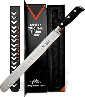 SPITJACK Brisket Knife for Meat Carving and Smoked Meat and Turkey Slicing - Stainless Steel, Granton Edge, 11 Inch Blade, BBQ Competition Chef Series