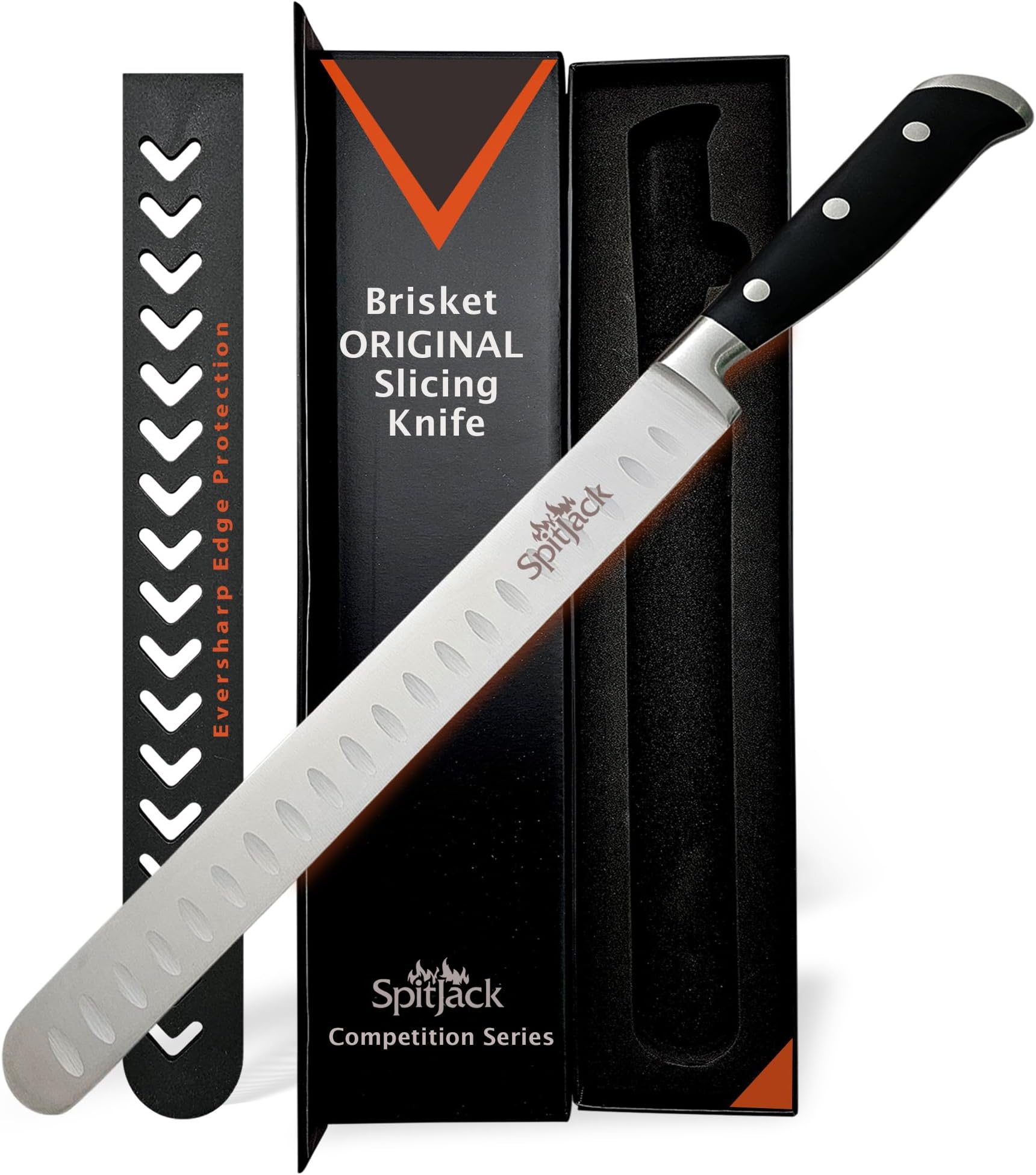 SpitJack Brisket Knife for Meat Carving and Slicing - Stainless Steel, Granton Edge, 28cm Blade, BBQ Competition-Chef Series