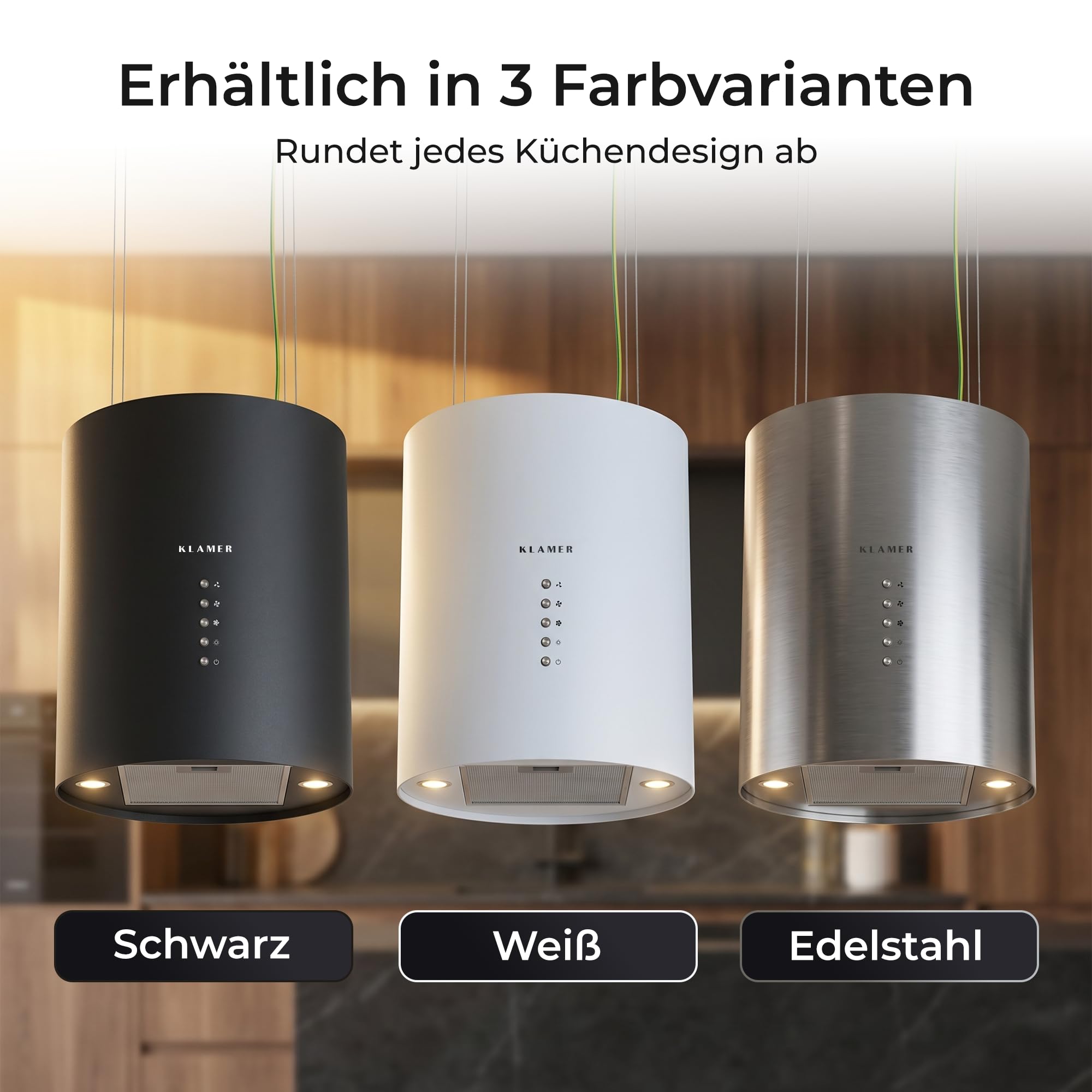 Klamer Inselabzugshaube Schwarz 536 m³/h Dunstabzugshaube Freihängend Umluft & Abluft A++ 3 Stufen LED