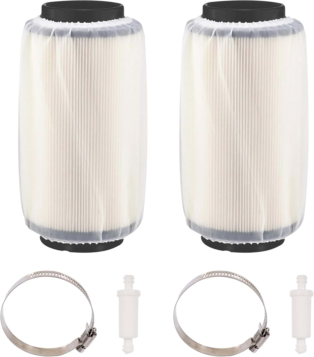 7080595 Air Filter 5811633 Air Preclean Sleeve 2530009 Fuel Filter with Clamp for Polaris Scrambler Magnum 325 500 Sportsman 335 400 500 550 570 700 850 (Pack of 2)