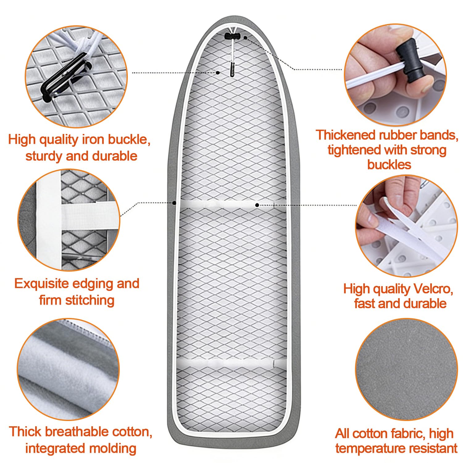 Funda para Tabla de Planchar, con Banda elástica en Todo el Contorno, Cierres de Velcro, Funda para Tabla de Planchar de 118-128 x 35-43 cm, Funda para estación de Planchado a Vapor