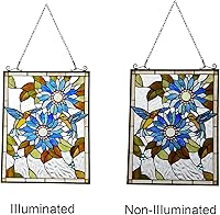 Vista 7 de Capulina Paneles de vidrieras para colgar ventanas, girasoles y pájaros, estilo Tiffany, artesanías de arte tradicional para decoración del hogar