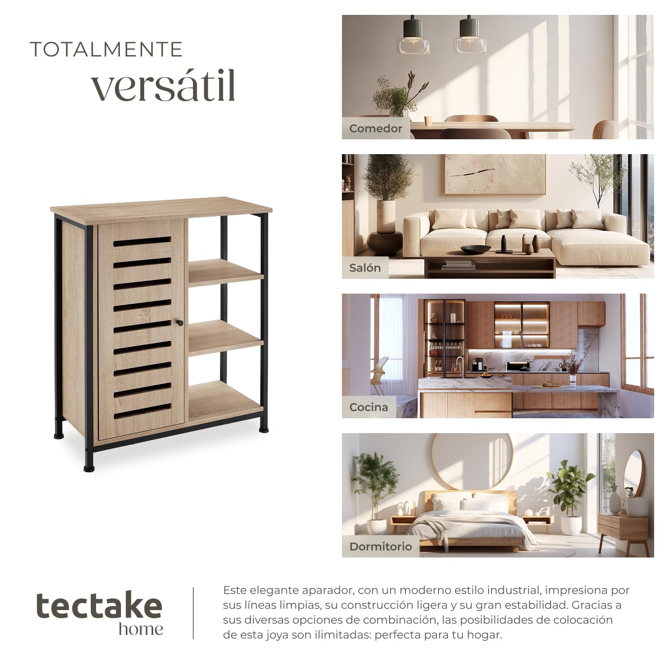 tectake® Aparador Estilo Industrial con Armario Dormitorio, Mueble Baño, Estanterias Almacenaje, Estanteria Baño - 71 x 32 x 82 cm Puerta a la Izquierda Madera Industrial Clara, Roble Sonoma