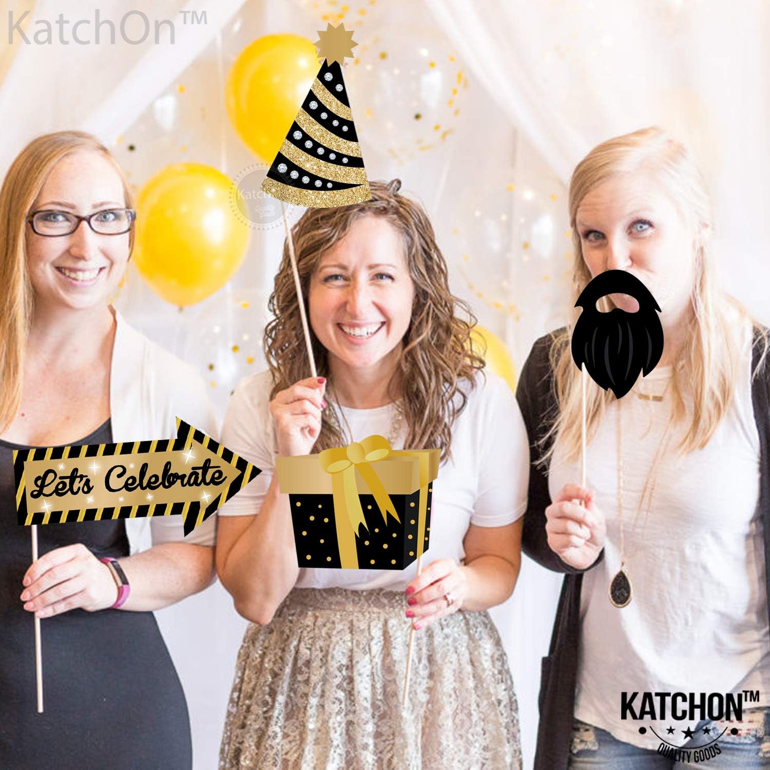 KatchOn, Pack of 65, Glitter New Years Photo Booth Props 2026 | New Years Eve Photo Booth Prop 2026 with Glitter New Years Photo Booth Props 2026 | NYE Photo Prop New Years Eve Party Supplies 2026