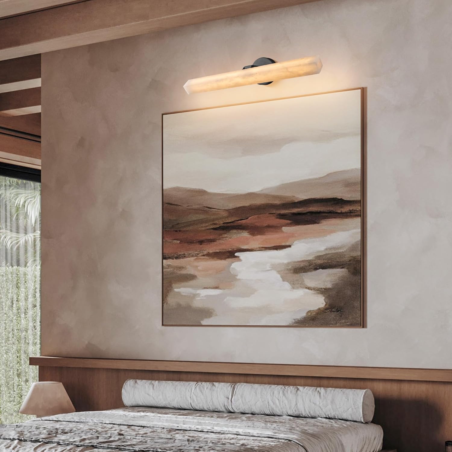 Black Picture Light, 24 in Alabaster Vanity Light Upgraded Material Spanish Natural Marble Picture Lights for Wall Hardwired, Alabaster Wall Sconce for Bathroom over Mirror, Bedroom, Artwork, Hallway