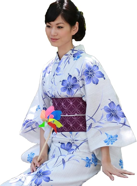 Amazon 浴衣 セット レディース 高級変わり織り綿浴衣3点セット 白地にブルーアマリリス 浴衣 帯 下駄 女性 レトロ モダン 花 女性和服 女性浴衣 セット 青 水色 大人 浴衣 通販