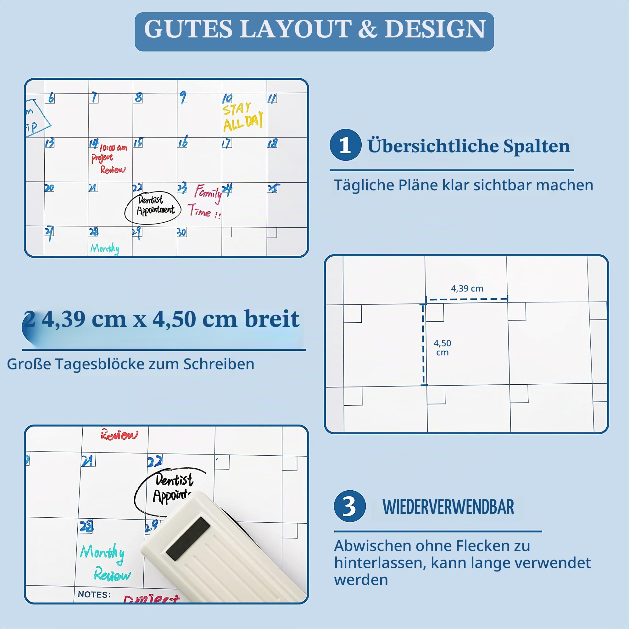 Großer abwischbarer Wandkalender, Jahreskalender zum Beschriften, 94 x 147 cm, undatierte 12 Monate, wiederverwendbar & laminiert, Planer mit Notizbereich, ideal für Büro, Klassenzimmer oder Zuhause