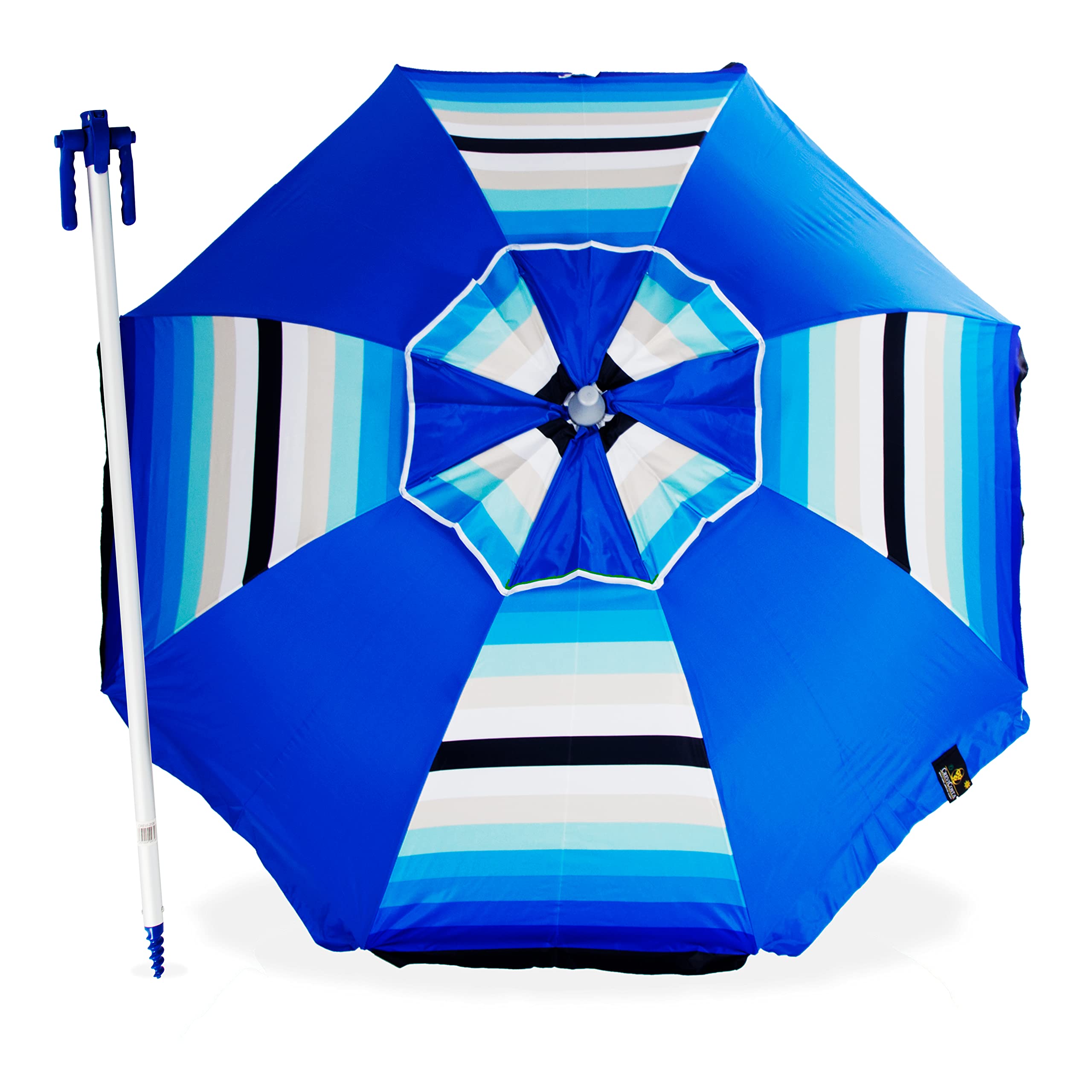 Azul Marsella 180 cm. ¡Supernovedad! Sombrilla con Espiral y Prácticas Manetas para Fácil Enroscado, Convertibles en Colgador. 8 Varillas de fibra de vidrio. Protección total UV.