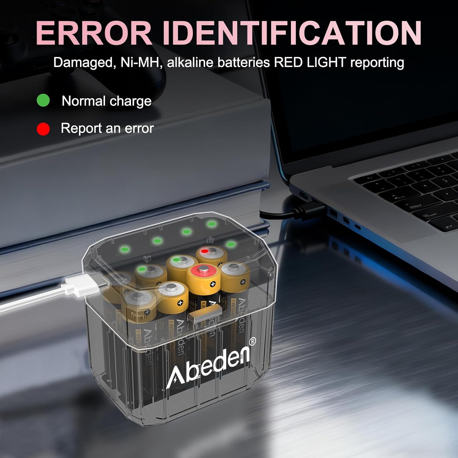 Abeden Rechargeable AA Batteries with Fast Charger, 8Pack 3500mWh 1.5V Lithium Double A Batteries,High Capacity,Rechargeable up to 2000 Times,Pink