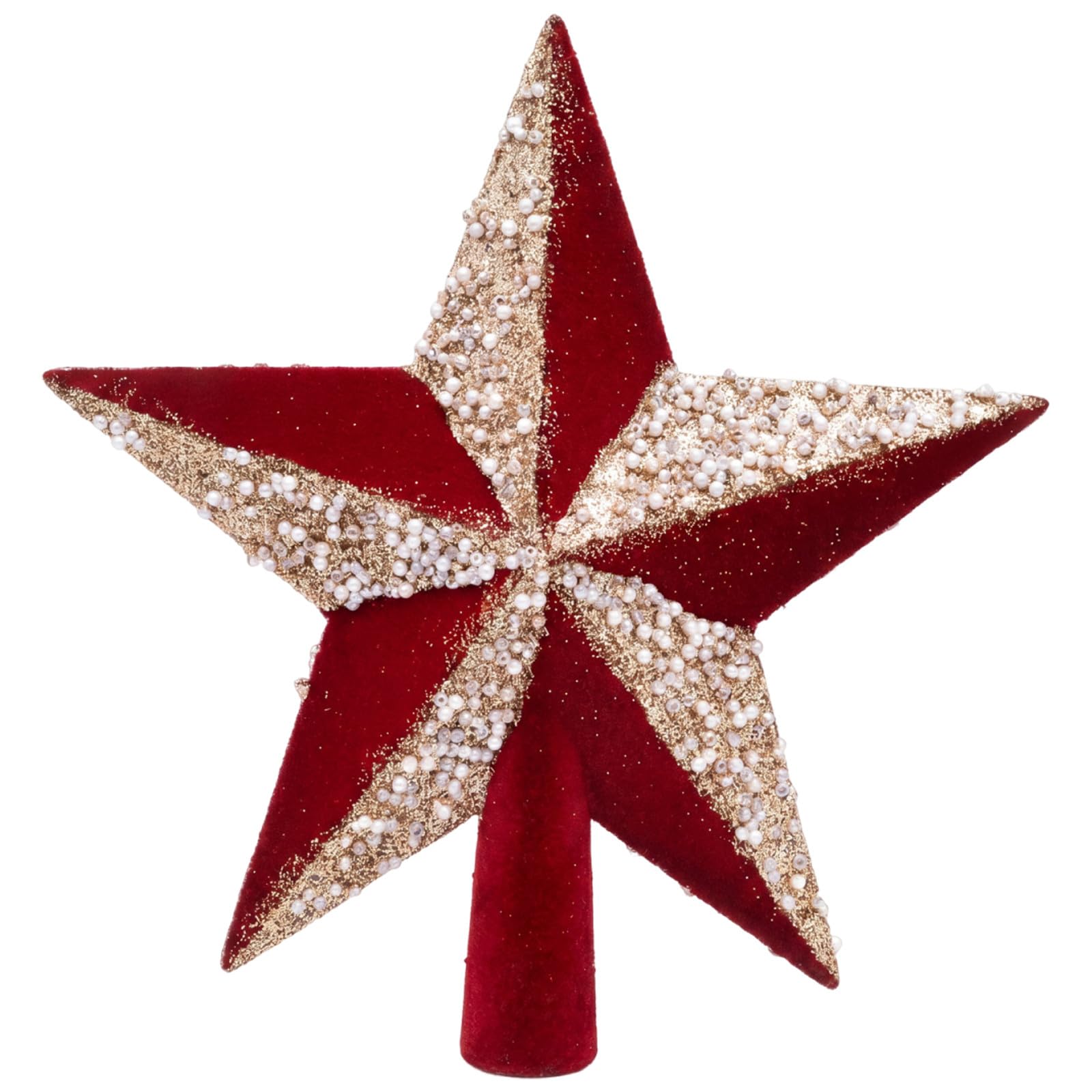 Étoile rouge pailletée pour cime de sapin de Noël, 19,5 cm avec détails | PS Plastique et finition floquée Douille de montage 2 cm pour sapin de Noël, fêtes, maisons et présentations saisonnières