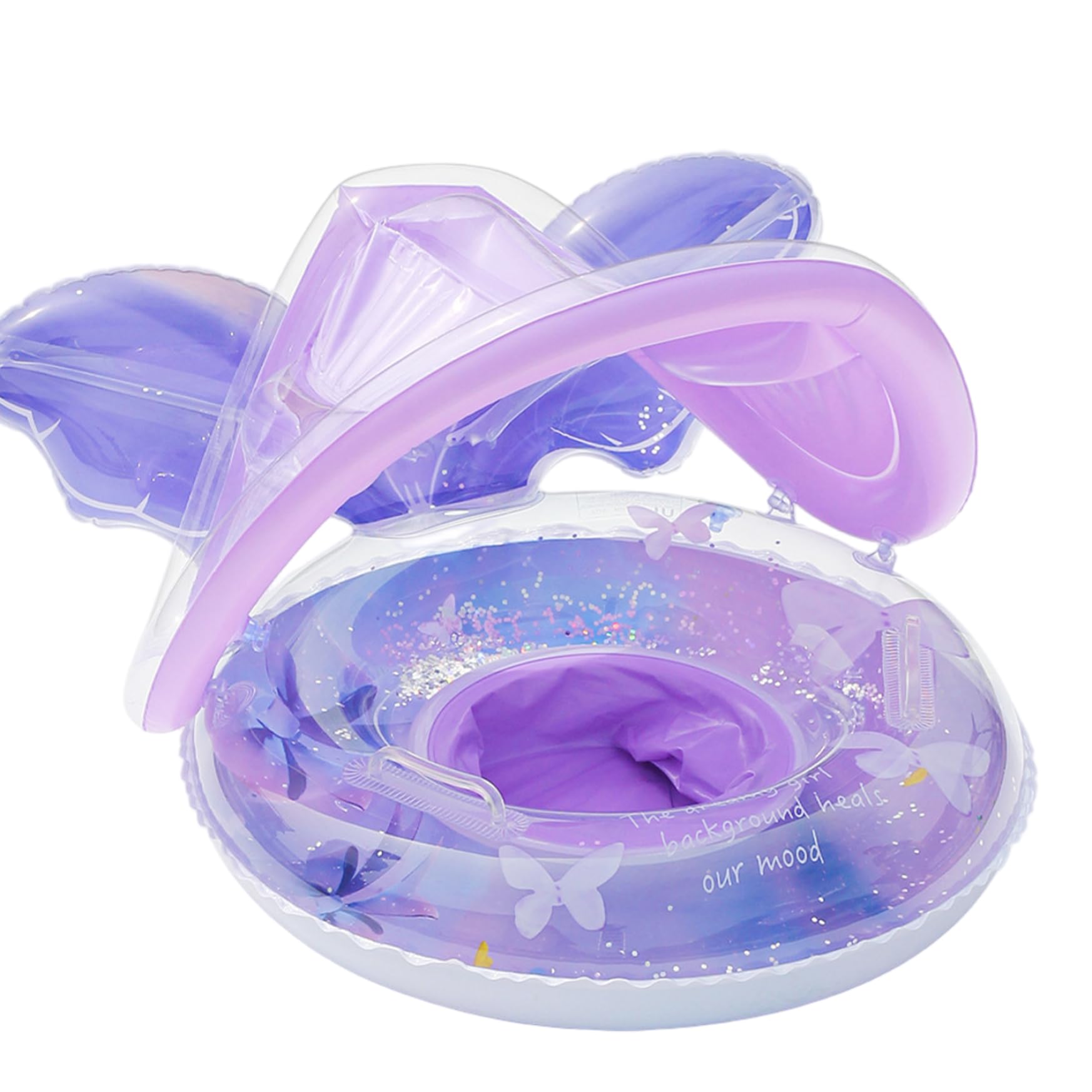 Sparkling Butterfly Design Baby Float with Canopy - Infant Swimming Ring 6-12 Months Anti-Tip Seat Sun Shade Safe Water Play, Purple