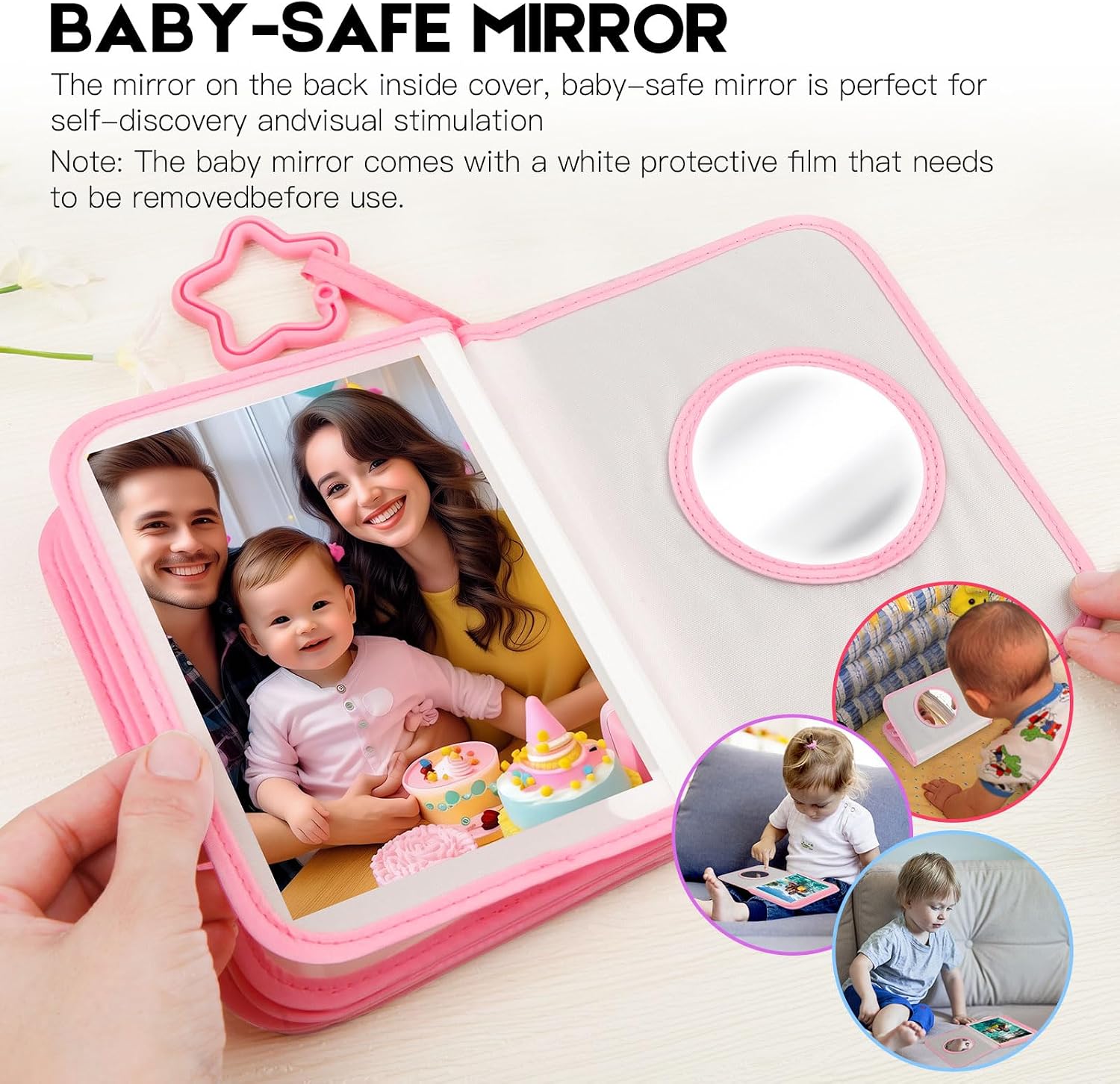 Baby's My First Photo Album for Baby Holds 21 4x6 Photos, Baby Photo Album Soft Cloth Family Book, My First Family Album for 4x6 Baby Shower Kids Toddlers Family Pictures, Toddler Photo Album (Pink)