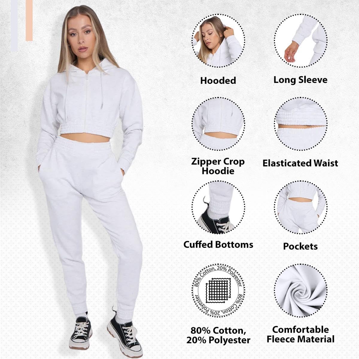 Damska bluza z kapturem zestaw dresowy, bluzy z kapturem na zamek błyskawiczny przycięty top z wąskimi nogawkami jogging polar odzież wypoczynkowa, bluzy z długim rękawem z dolnymi spodniami