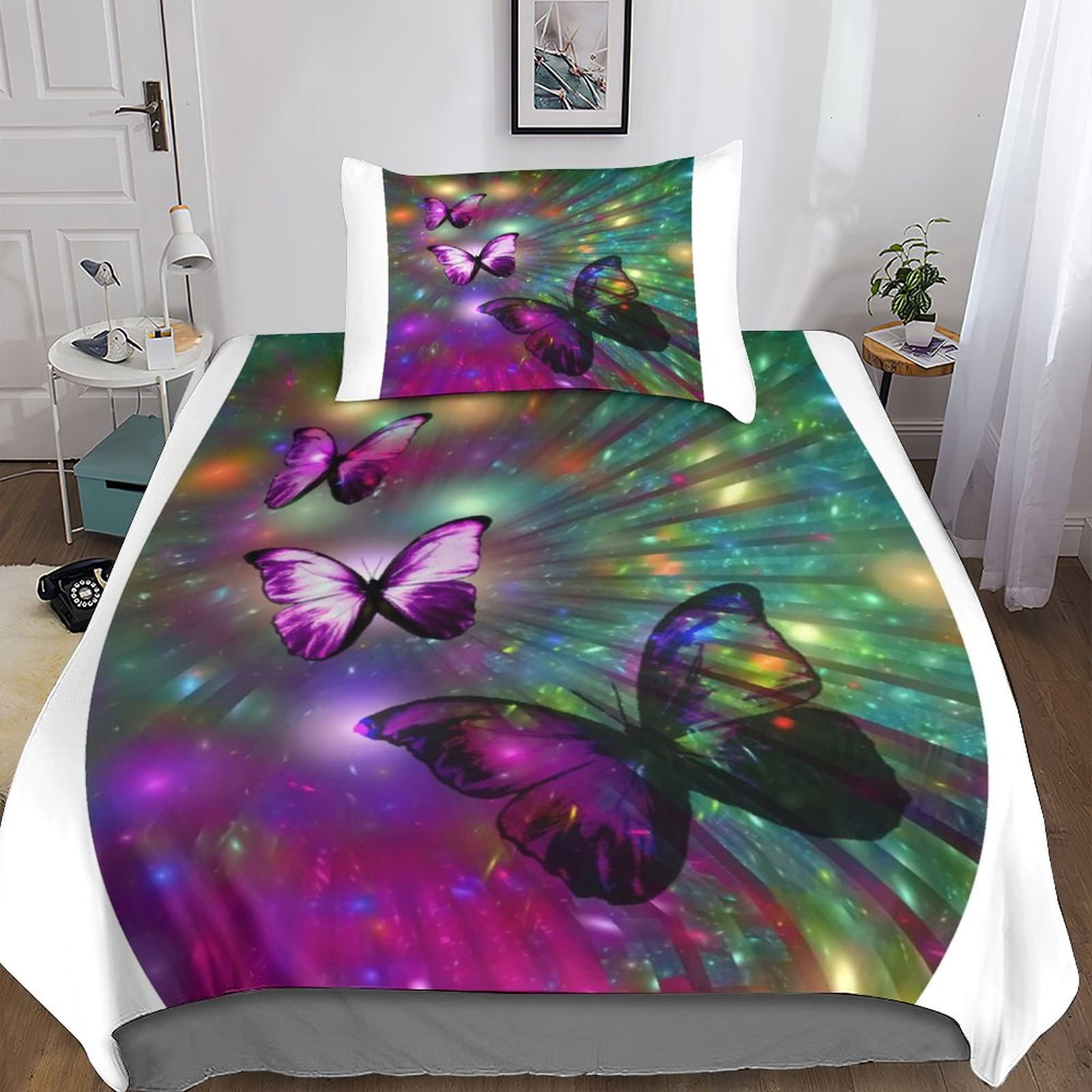 Parure de lit motif papillon 3D microfibre de qualité supérieure 135x200