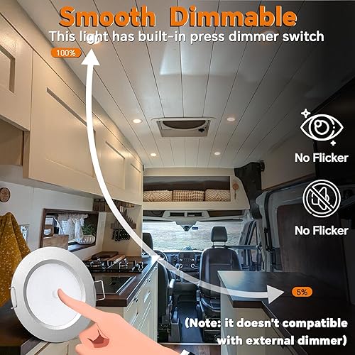 Miniatura 3 de Luz de disco LED bicolor de 12 V, luz LED empotrada de montaje en caravana con interruptor integral para iluminación interior de techo bajo