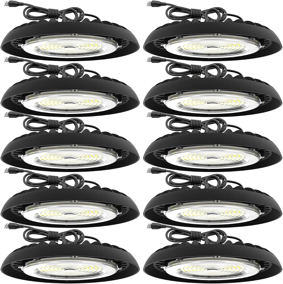 Sunco Paquete de 10 luces LED de bahía alta UFO, 200 W, 6000 K, 28000 lm, Plug and Play | 0-10 V regulable, iluminación para garaje, taller, almacén, clasificación húmeda IP65, iluminación para fábrica, almacén, tienda y garaje