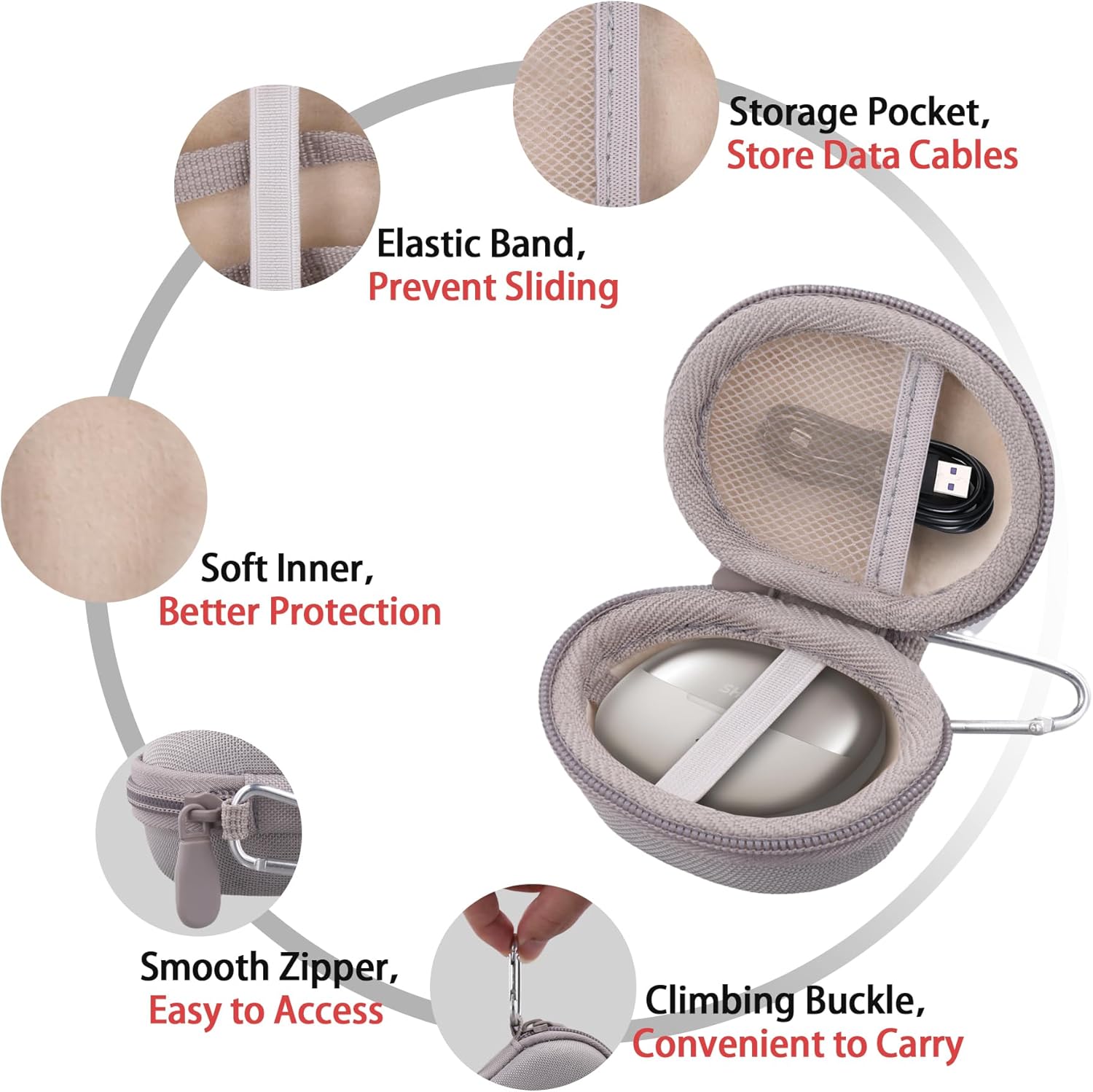 Aenllosi for SHOKZ OpenDots ONE - Open-Ear Headphones Hard Case, Protective Case Compatible with Shokz Opendots One Earbuds, Grey (Case Only) - Image 3