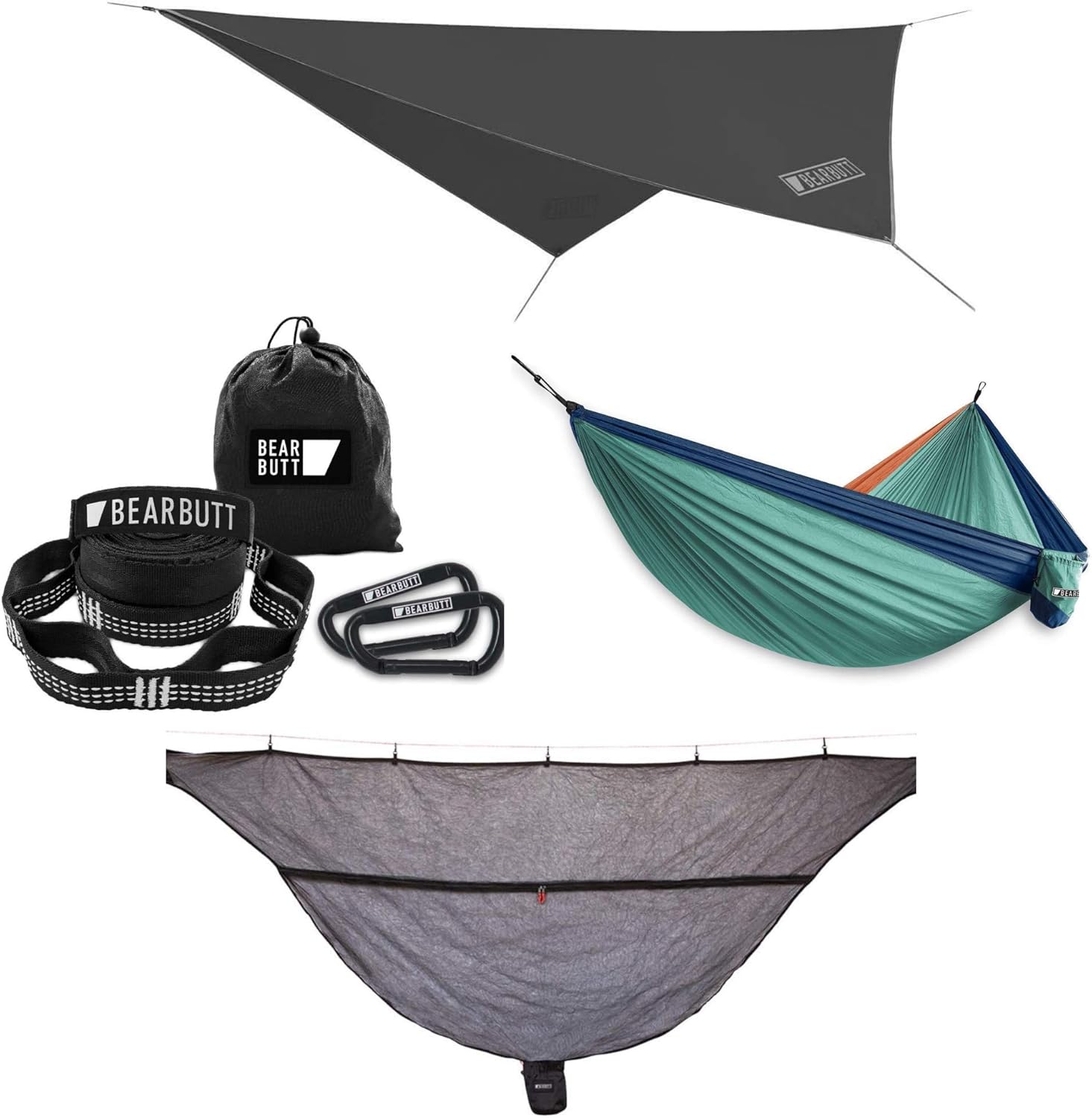 Bear Butt Kodiak Hammock, 550 lbs Capacity, Black Nylon Hammock with Rain Fly and Bug Net
