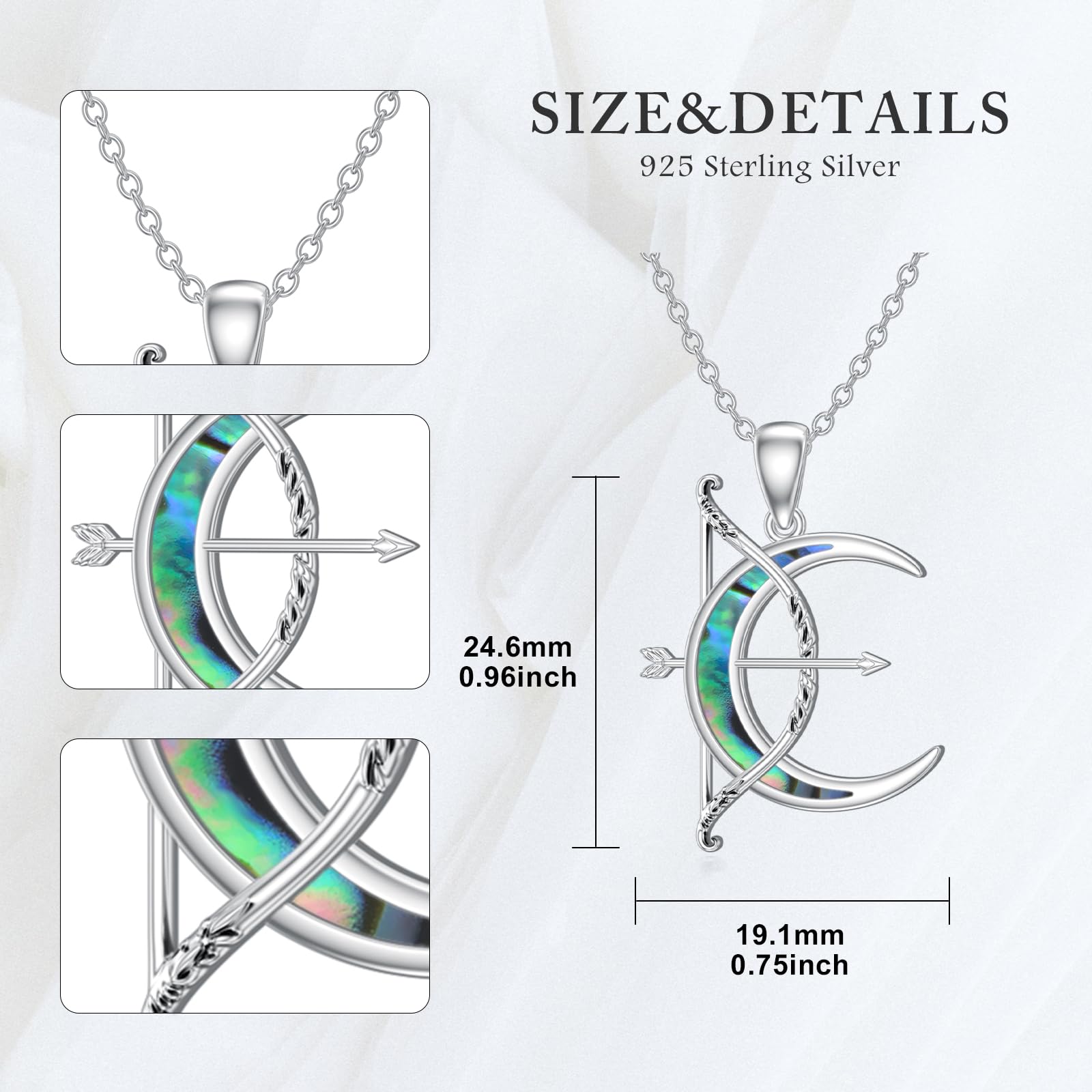 Collar de Plata de Ley 925 Concha de Abulón Flecha Colgante de Luna Joyería Para Mujer