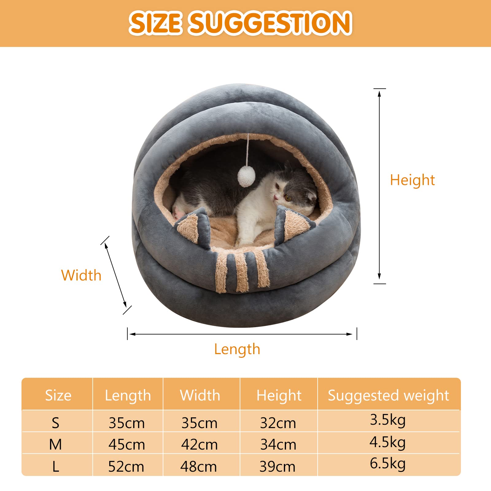 PETCUTE Katzenhöhle Katzenbett,Waschbar Katzenzelt Katzenkorb für Katzen und Hunde,Winter Hundebett,Haustiernest, das für Katzen, Kätzchen, Welpen,Bequeme Katzenkissen mit rutschfeste Unterseite