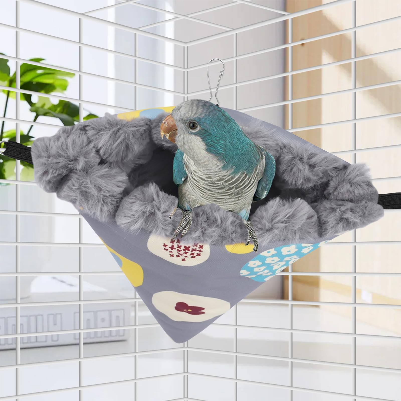 Yanmucy Bird Nests for Cages Waterproof Plush Winter Bird Hammock Hanging Warm Parrot Bed Cozy Corner Parrot House Tent for Sleeping Playing (Grey, Large)