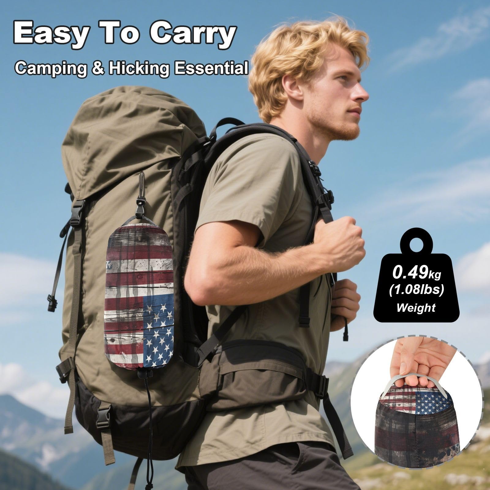 Delgada Bandera Americana Azul Hamaca Ligera y Portátil para Camping al Aire Libre, Ideal para Árboles, Senderismo, Playa y Viajes