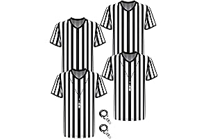 4 Sets White and Black Soccer Referee Stripe Shirt with Whistle Set