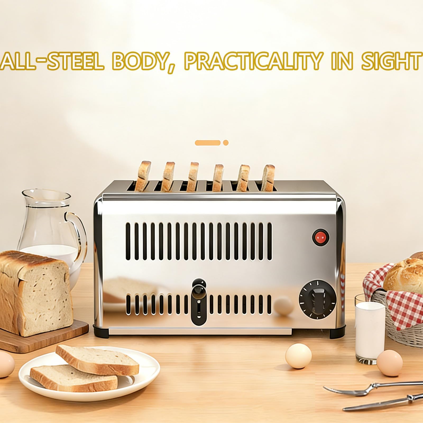 Horno tostador de 4/6 Uds con ajustes ajustables, calentamiento rápido y uniforme de grado comercial, bandeja para migas extraíble y ranura para tarjetas ancha 4 slices