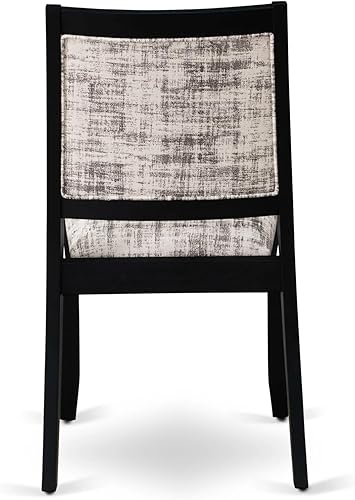 Miniatura 6 de X2P6T30 Silla de comedor con tela de poliéster patrón blanco y gris y respaldo tapizado, alambre cepillado acabado negro,