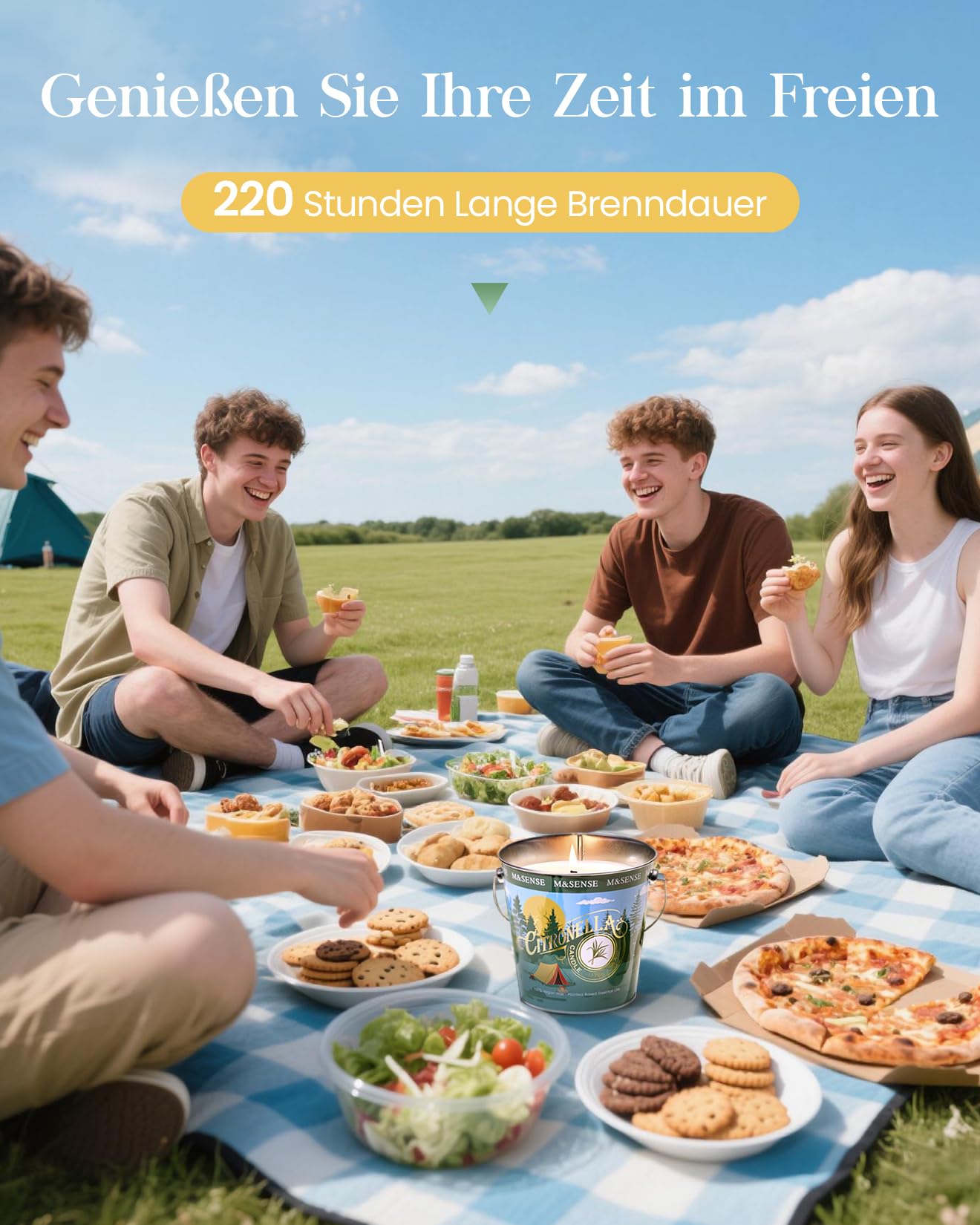 M&SENSE Citronella Kerze Outdoor groß, Pfeffer & Minze Kerzenduft, Sojawachs, 220h Brenndauer Natürliche Duftkerze für draußen mit Citronella, Mint Kerze für Sommer Garten Grill Terrasse | Für den Innen- und Außenbereich, 220 Stunden Brenndauer, natürlich