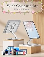Vista 6 de Tablet Stand for iPad, 360° Rotating Aluminum Foldable Holder – Adjustable Desk Stand Fits iPad Pro 12.9/11,Samsung Galaxy Tab – Portable for