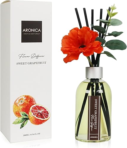 Aronica Flower Diffuser Home Sense, Deodorant for Bathroom Oil Diffuser, Grapefruit Air Fresheners for Home, Scented Diffusers with Sticks, Red Reed
