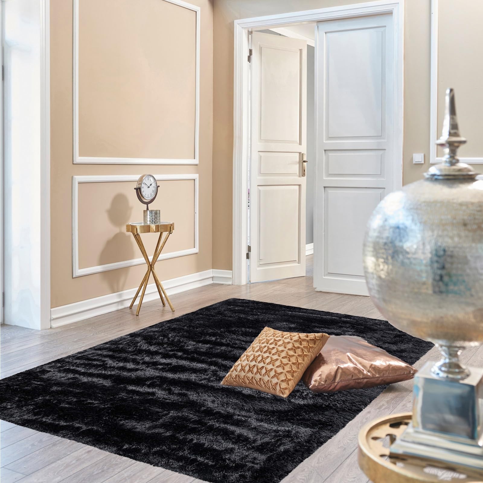 Tapis à poils longs résistant aux taches pour salon familial