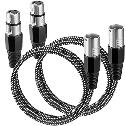 Cable XLR de 3 pies/2 unidades, cable de micrófono Nylong trenzado equilibrado XLR macho a hembra, cables de conexión de micrófono de alta