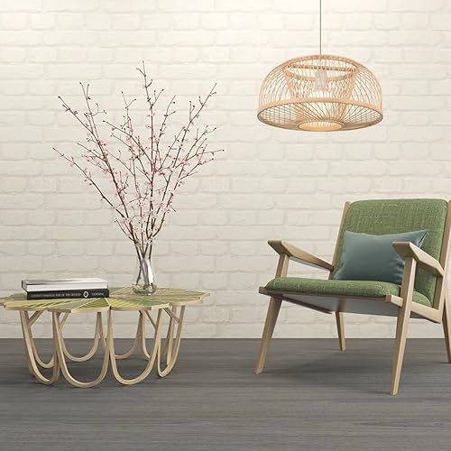 Miniatura 5 de KWOKING Lighting - Lámpara colgante de bambú industrial con forma de cúpula, 1 luz colgante para cocina, granja, acabado beige, B
