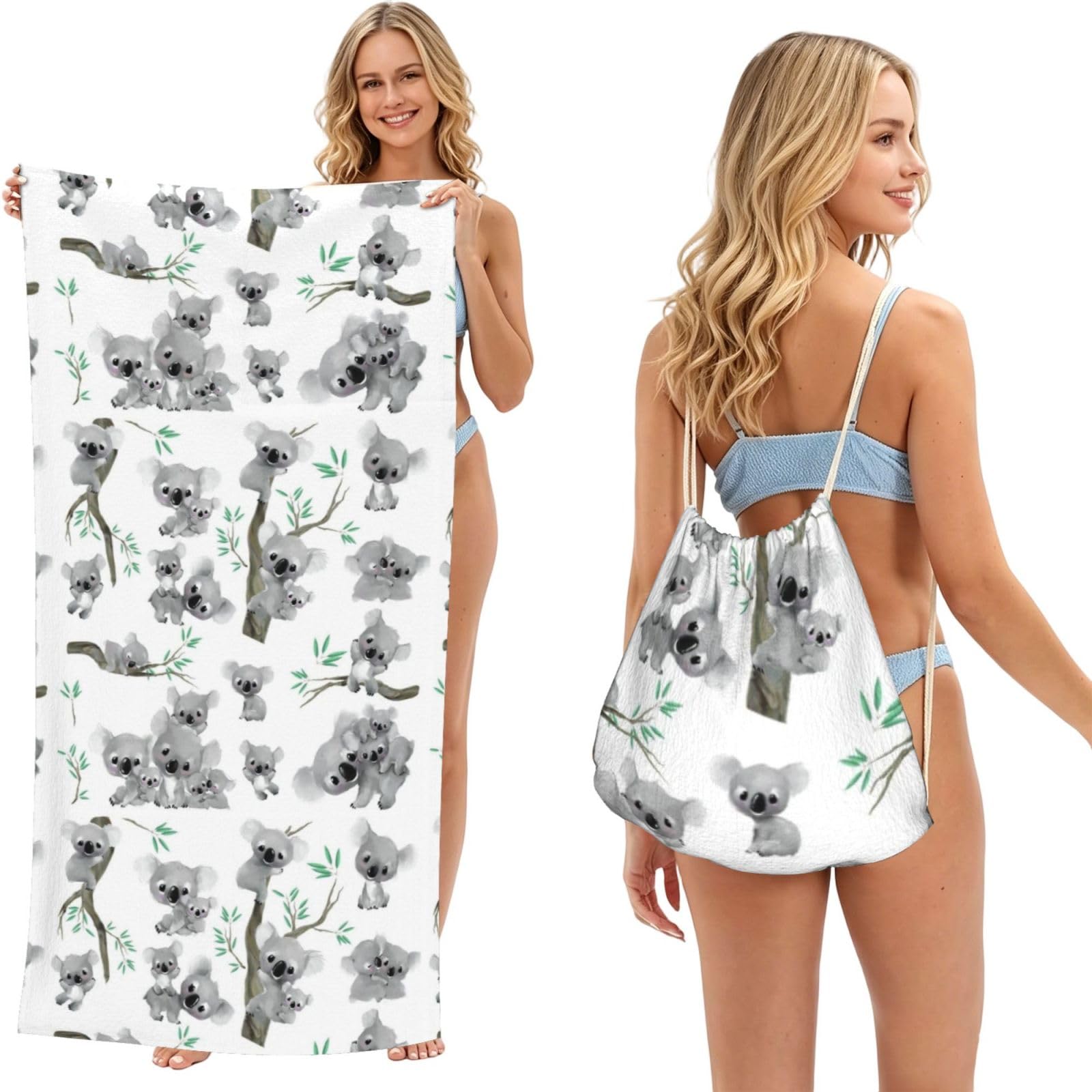 Poadnly As Picture Koala, 2 In 1 Packable Towel Bag, Beach Towels With Drawstring Backpack For Travel Holiday Camping