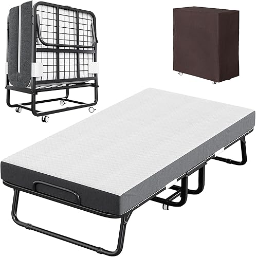 Miniatura 10 de CAIYUN Cama plegable con colchón, cama plegable portátil para adultos, marco de cama plegable tamaño cuna con colchón de espuma viscoelástica de 5
