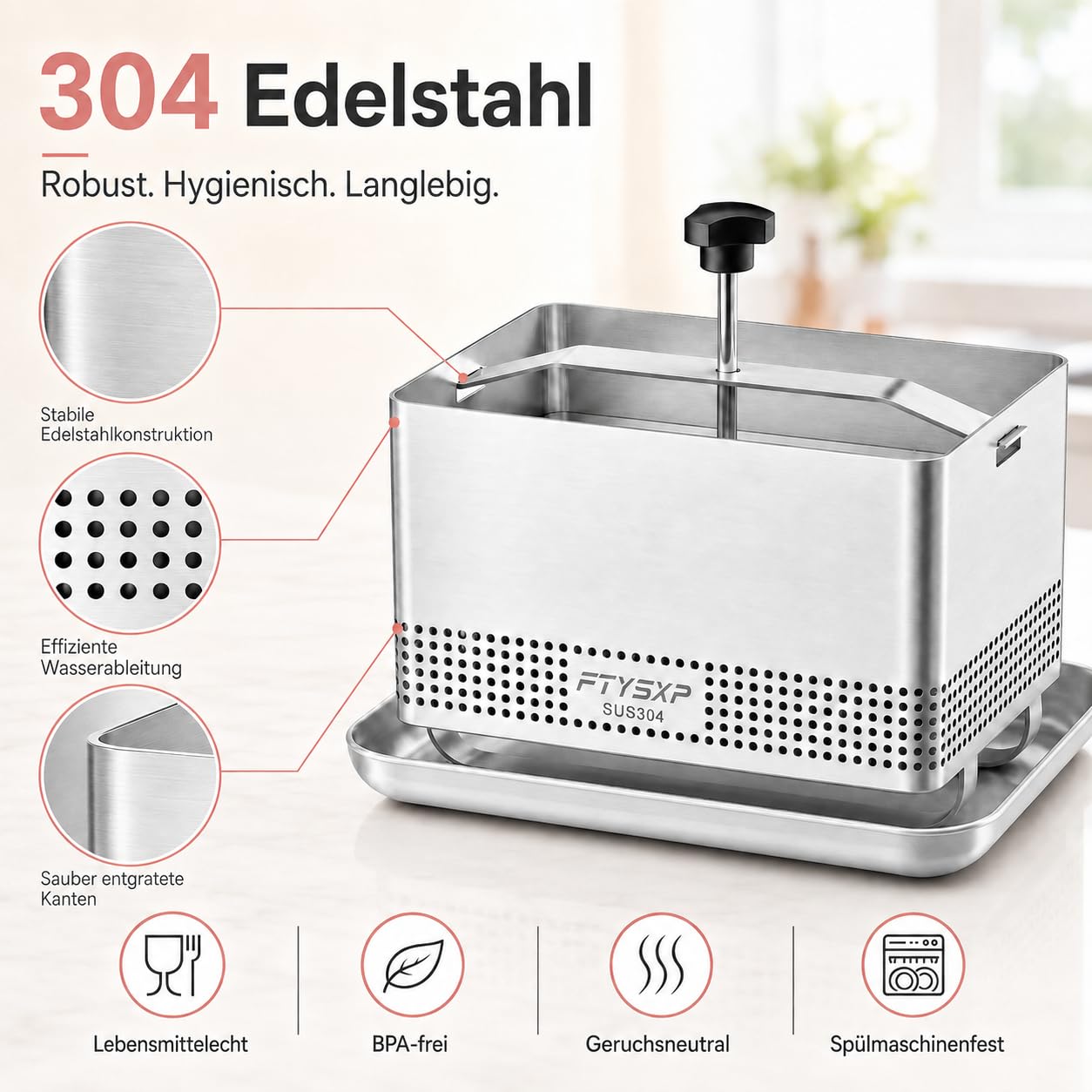 Pressa per tofu in acciaio inox 304, con pressione regolabile, pressa per formaggio e paneer, con vaschetta antigoccia e panno per formaggio, senza BPA, lavabile in lavastoviglie, per tofu