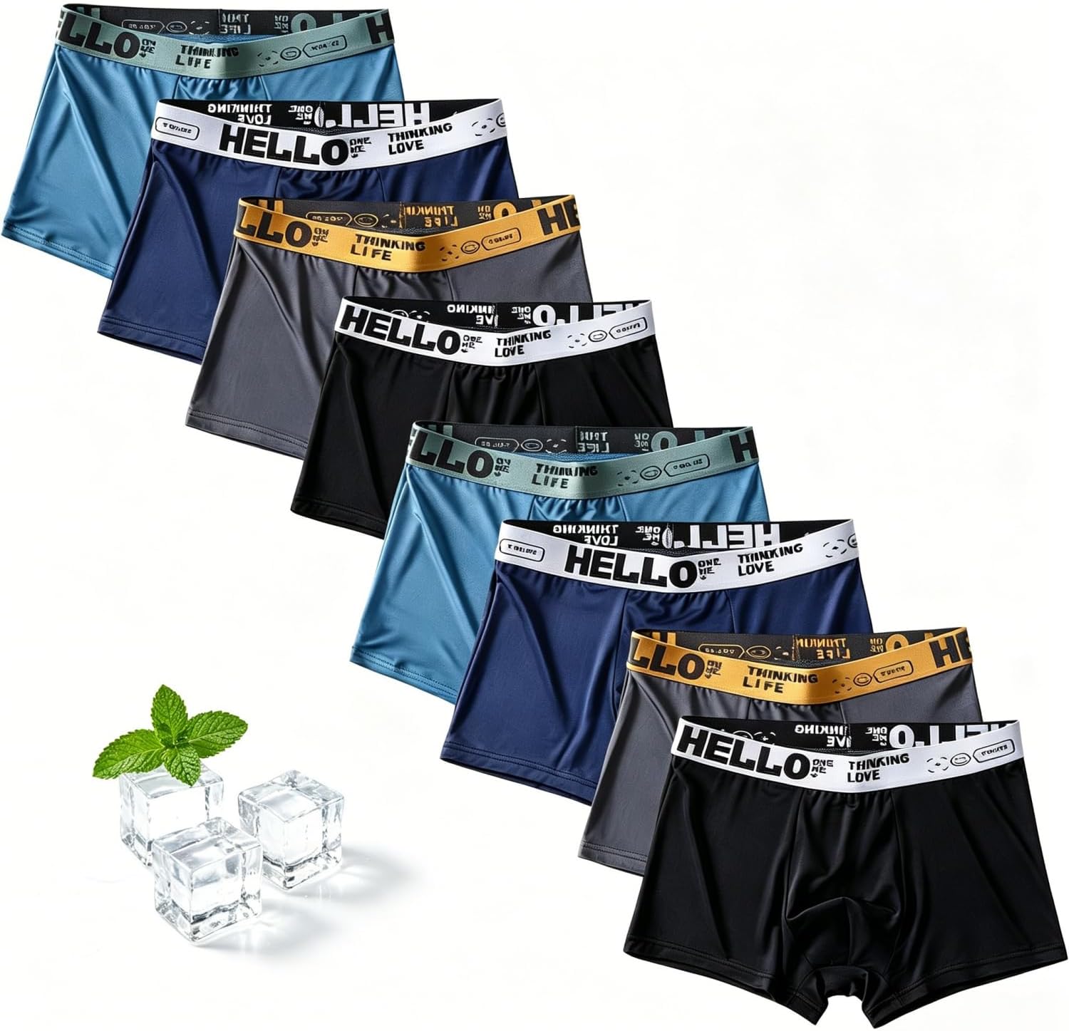 Mens Ice Silk Underwear Boxer Briefs 8-Pack-Ultra Cool Breathable Quick-Dry,Soft No-Ride-Up Underwear for Men
