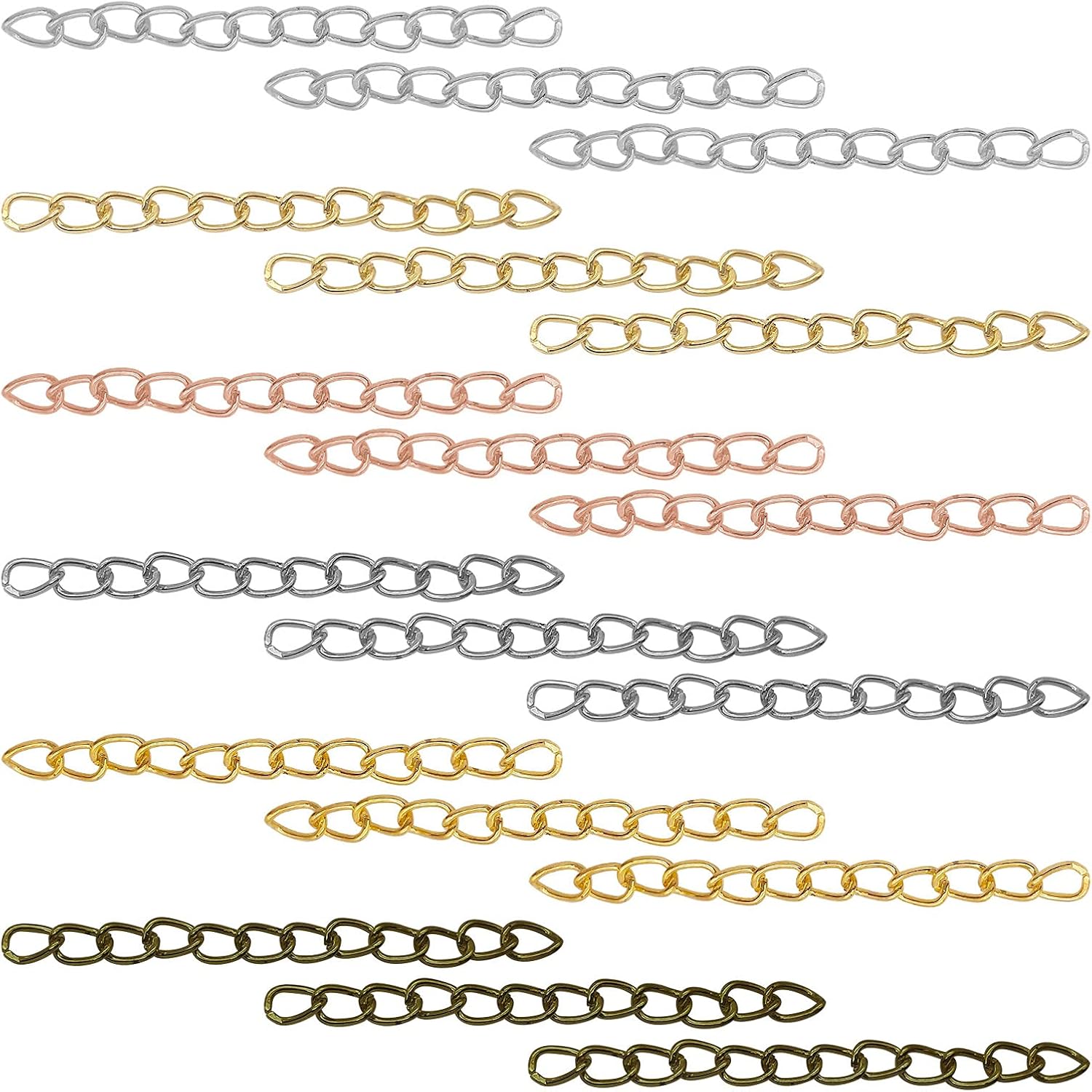 300Pcs Tail Extender Chain for Jewelry Making,Extension Chain Removable Stainless Steel Extension Chain 6Colors Bracelet Chain Extender for Necklaces Jewelry Making/Anklets/Bracelet/Key Chain