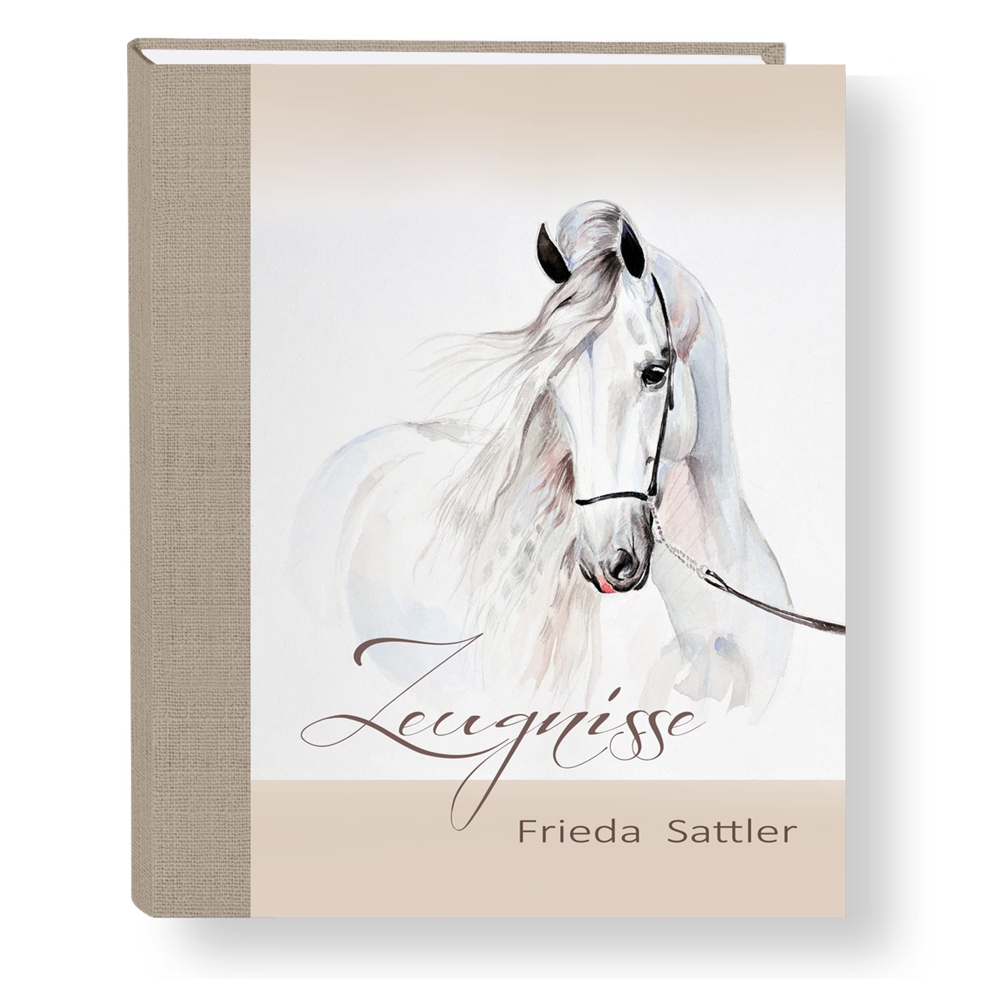 Zeugnismappe personalisiert White Horse A4 ca. 31x24 cm beige Zeugnisbuch Pferd Urkundenmappe Einschulung Schulanfang